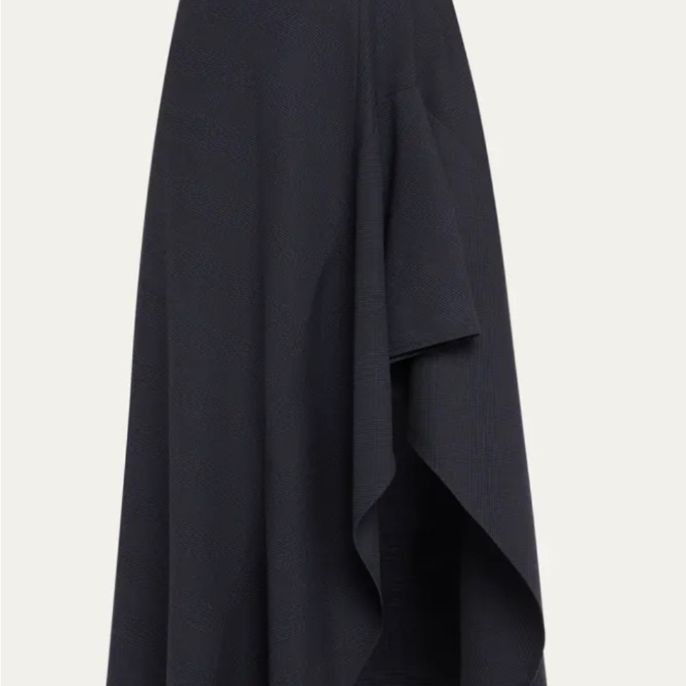 Asymmetrical blue midi skirt.